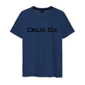 Мужская футболка хлопок с принтом DEUS EX в Новосибирске, 100% хлопок | прямой крой, круглый вырез горловины, длина до линии бедер, слегка спущенное плечо. | Тематика изображения на принте: cyberpunk | deus ex | future | game | будущ | игра | киберпанк
