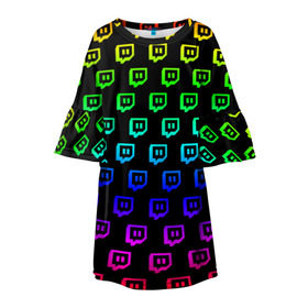 Детское платье 3D с принтом Twitch в Новосибирске, 100% полиэстер | прямой силуэт, чуть расширенный к низу. Круглая горловина, на рукавах — воланы | game | gamer | logo | twitch | twitties | градиент | игры | логотип | стрим | твитч | текстура