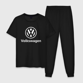 Мужская пижама хлопок с принтом VOLKSWAGEN в Новосибирске, 100% хлопок | брюки и футболка прямого кроя, без карманов, на брюках мягкая резинка на поясе и по низу штанин
 | auto | sport | volkswagen | авто | автомобиль | автомобильные | бренд | марка | машины | спорт