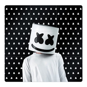 Магнитный плакат 3Х3 с принтом MARSHMELLO Black в Новосибирске, Полимерный материал с магнитным слоем | 9 деталей размером 9*9 см | Тематика изображения на принте: marsh | marshmallow | marshmello | marshmelo | mello | music | smile | диджей | лого | маршмеллов | маршмеллоу | маршмеллу | маршмело | маршмелов | маршмелоу | музыка | музыкант | рожица | трэп | улыбка | хаус