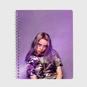 Тетрадь с принтом Billie Eilish в Новосибирске, 100% бумага | 48 листов, плотность листов — 60 г/м2, плотность картонной обложки — 250 г/м2. Листы скреплены сбоку удобной пружинной спиралью. Уголки страниц и обложки скругленные. Цвет линий — светло-серый
 | billie eilish | lovely | music | ocean eyes | pop | билли айлиш | девушка | музыка | океан | поп | эйлиш | элиш