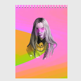 Скетчбук с принтом Billie Eilish в Новосибирске, 100% бумага
 | 48 листов, плотность листов — 100 г/м2, плотность картонной обложки — 250 г/м2. Листы скреплены сверху удобной пружинной спиралью | billie eilish | lovely | music | ocean eyes | pop | билли айлиш | девушка | музыка | океан | поп | эйлиш | элиш