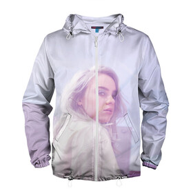 Мужская ветровка 3D с принтом Pink Billie Eilish в Новосибирске, 100% полиэстер | подол и капюшон оформлены резинкой с фиксаторами, два кармана без застежек по бокам, один потайной карман на груди | billie eilish | lovely | music | ocean eyes | pop | билли айлиш | девушка | музыка | океан | поп | эйлиш | элиш