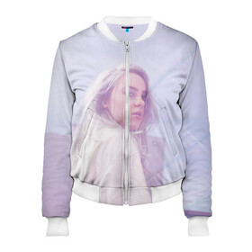 Женский бомбер 3D с принтом Pink Billie Eilish в Новосибирске, 100% полиэстер | застегивается на молнию, по бокам два кармана без застежек, мягкие манжеты, по низу бомбера и на воротнике — эластичная резинка | billie eilish | lovely | music | ocean eyes | pop | билли айлиш | девушка | музыка | океан | поп | эйлиш | элиш