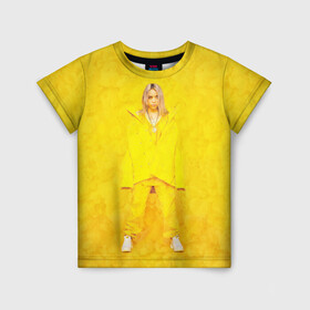 Детская футболка 3D с принтом Yellow Billie в Новосибирске, 100% гипоаллергенный полиэфир | прямой крой, круглый вырез горловины, длина до линии бедер, чуть спущенное плечо, ткань немного тянется | billie eilish | lovely | music | ocean eyes | pop | билли айлиш | девушка | музыка | океан | поп | эйлиш | элиш