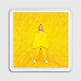 Магнит 55*55 с принтом Yellow Billie в Новосибирске, Пластик | Размер: 65*65 мм; Размер печати: 55*55 мм | billie eilish | lovely | music | ocean eyes | pop | билли айлиш | девушка | музыка | океан | поп | эйлиш | элиш
