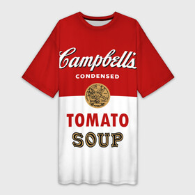 Платье-футболка 3D с принтом Банка с супом Кэмпбелл в Новосибирске,  |  | campbell’s soup | pop art | popart | арт | банка с супом кэмпбелл | банки с супом кэмпбелл | большая банка супа кэмпбелл с открывашкой | поп арт | суп кэмпбелл | энди уорхол