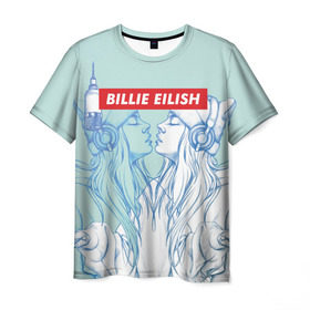 Мужская футболка 3D с принтом Billie Eilish в Новосибирске, 100% полиэфир | прямой крой, круглый вырез горловины, длина до линии бедер | billie eilish | lovely | music | ocean eyes | pop | билли айлиш | девушка | музыка | океан | поп | эйлиш | элиш