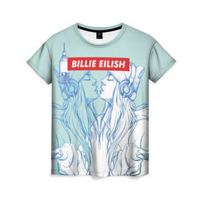 Женская футболка 3D с принтом Billie Eilish в Новосибирске, 100% полиэфир ( синтетическое хлопкоподобное полотно) | прямой крой, круглый вырез горловины, длина до линии бедер | billie eilish | lovely | music | ocean eyes | pop | билли айлиш | девушка | музыка | океан | поп | эйлиш | элиш