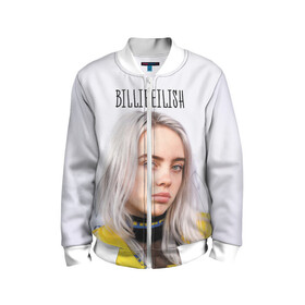 Детский бомбер 3D с принтом BillieEilish в Новосибирске, 100% полиэстер | застегивается на молнию, по бокам два кармана без застежек, мягкие манжеты, по низу бомбера и на воротнике — эластичная резинка | billie eilish | lovely | music | ocean eyes | pop | билли айлиш | девушка | музыка | океан | поп | эйлиш | элиш