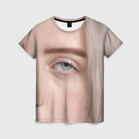 Женская футболка 3D с принтом Ocean Eyes в Новосибирске, 100% полиэфир ( синтетическое хлопкоподобное полотно) | прямой крой, круглый вырез горловины, длина до линии бедер | billie eilish | lovely | music | ocean eyes | pop | билли айлиш | девушка | музыка | океан | поп | эйлиш | элиш