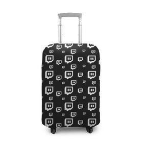Чехол для чемодана 3D с принтом Twitch в Новосибирске, 86% полиэфир, 14% спандекс | двустороннее нанесение принта, прорези для ручек и колес | black and white | game | gamer | logo | pattern | twitch | twitties | игры | логотип | паттерн | стрим | твитч | текстура | черно белый