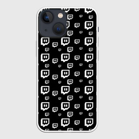 Чехол для iPhone 13 mini с принтом Twitch в Новосибирске,  |  | black and white | game | gamer | logo | pattern | twitch | twitties | игры | логотип | паттерн | стрим | твитч | текстура | черно белый