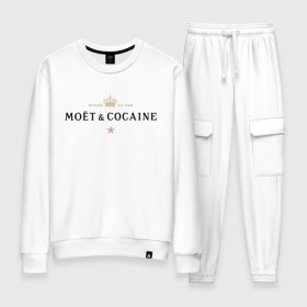 Женский костюм хлопок с принтом MOET & COCAINE в Новосибирске, 100% хлопок | на свитшоте круглая горловина, мягкая резинка по низу. Брюки заужены к низу, на них два вида карманов: два 