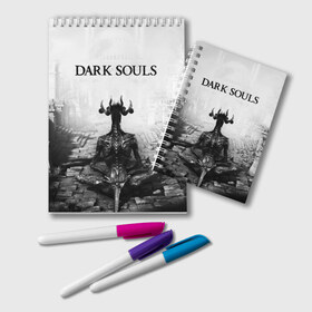 Блокнот с принтом Dark Souls в Новосибирске, 100% бумага | 48 листов, плотность листов — 60 г/м2, плотность картонной обложки — 250 г/м2. Листы скреплены удобной пружинной спиралью. Цвет линий — светло-серый
 | dark souls | games | praise the sun | игры | компьютерные игры | рыцарь | тёмные души