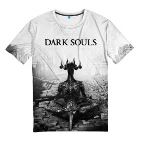 Мужская футболка 3D с принтом Dark Souls в Новосибирске, 100% полиэфир | прямой крой, круглый вырез горловины, длина до линии бедер | dark souls | games | praise the sun | игры | компьютерные игры | рыцарь | тёмные души