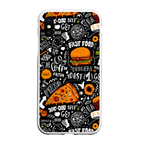 Чехол для iPhone XS Max матовый с принтом Fast food в Новосибирске, Силикон | Область печати: задняя сторона чехла, без боковых панелей | fast | food | hambu | булочка | бутерброды | быстрое | гамбургеры | графика | еда | зелень | иллюстрация | картинка | кунжут | мода | мясо | надпись | орнамент | питание | пицца | пончики | рисунок | свежий