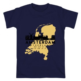 Мужская футболка хлопок с принтом Амстердам - Голландия в Новосибирске, 100% хлопок | прямой крой, круглый вырез горловины, длина до линии бедер, слегка спущенное плечо. | 