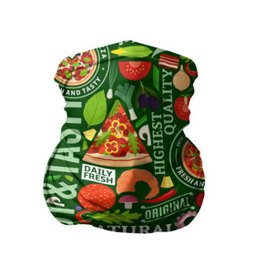 Бандана-труба 3D с принтом Итальянская пицца в Новосибирске, 100% полиэстер, ткань с особыми свойствами — Activecool | плотность 150‒180 г/м2; хорошо тянется, но сохраняет форму | бекон | вкусная | волны | грибы | доля | еда | зелень | ингредиенты | искусство | италия | итальянская | ковёр | колбаса | кори | креветки | курица | лук | мясо | натуральная | оливки | орнамент | перец