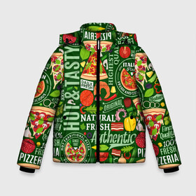 Зимняя куртка для мальчиков 3D с принтом Итальянская пицца в Новосибирске, ткань верха — 100% полиэстер; подклад — 100% полиэстер, утеплитель — 100% полиэстер | длина ниже бедра, удлиненная спинка, воротник стойка и отстегивающийся капюшон. Есть боковые карманы с листочкой на кнопках, утяжки по низу изделия и внутренний карман на молнии. 

Предусмотрены светоотражающий принт на спинке, радужный светоотражающий элемент на пуллере молнии и на резинке для утяжки | бекон | вкусная | волны | грибы | доля | еда | зелень | ингредиенты | искусство | италия | итальянская | ковёр | колбаса | кори | креветки | курица | лук | мясо | натуральная | оливки | орнамент | перец