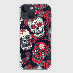 Чехол для iPhone 13 mini с принтом Мексиканские черепа в Новосибирске,  |  | графика | день мертвых | знак | иллюстрация | искусство | картинка | мексика | мексиканские | мода | национальный | орнамент | паутина | поминки | праздник | рисунок | розы | ромашки | символ | стиль
