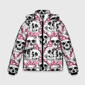 Зимняя куртка для мальчиков 3D с принтом Черепа в розовых платках в Новосибирске, ткань верха — 100% полиэстер; подклад — 100% полиэстер, утеплитель — 100% полиэстер | длина ниже бедра, удлиненная спинка, воротник стойка и отстегивающийся капюшон. Есть боковые карманы с листочкой на кнопках, утяжки по низу изделия и внутренний карман на молнии. 

Предусмотрены светоотражающий принт на спинке, радужный светоотражающий элемент на пуллере молнии и на резинке для утяжки | m | белый | горошек | графика | день мертвых | знак | иллюстрация | искусство | картинка | мексика | мексиканские | мода | национальный | орнамент | платки | поминки | праздник | рисунок | розовые