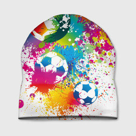 Шапка 3D с принтом Футбольные мячи  в Новосибирске, 100% полиэстер | универсальный размер, печать по всей поверхности изделия | ball | cove | football | leather | soccer | белый | болельщик | брызги | графика | иллюстрация | картинка | кожа | краски | мода | мяч | покрытие | пятна | радуга | рисунок | сила | скорость | спорт | спортсмен | стиль