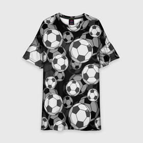 Детское платье 3D с принтом Футбольные мячи в Новосибирске, 100% полиэстер | прямой силуэт, чуть расширенный к низу. Круглая горловина, на рукавах — воланы | Тематика изображения на принте: balls | covering | fan | football | leather | s | soccer | sport | strength | болельщик | графика | иллюстрация | картинка | кожа | мода | мячи | покрытие | рисунок | сила | скорость | спорт | спортсмен | стиль | фанат | фон | футбол