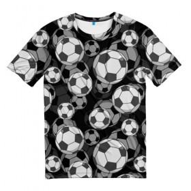 Мужская футболка 3D с принтом Футбольные мячи в Новосибирске, 100% полиэфир | прямой крой, круглый вырез горловины, длина до линии бедер | balls | covering | fan | football | leather | s | soccer | sport | strength | болельщик | графика | иллюстрация | картинка | кожа | мода | мячи | покрытие | рисунок | сила | скорость | спорт | спортсмен | стиль | фанат | фон | футбол