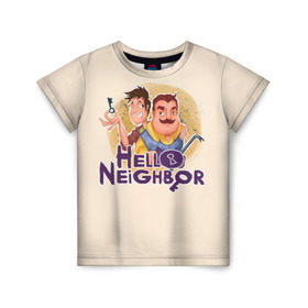 Детская футболка 3D с принтом Hello Neighbor в Новосибирске, 100% гипоаллергенный полиэфир | прямой крой, круглый вырез горловины, длина до линии бедер, чуть спущенное плечо, ткань немного тянется | hello | horror | neighbor | survival | дом | нейбор | паркура | привет | сосед | стратегия | хеллоу
