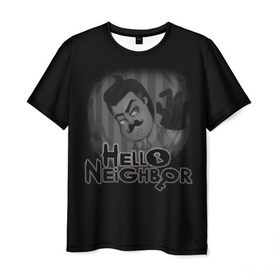 Мужская футболка 3D с принтом Hello Neighbor в Новосибирске, 100% полиэфир | прямой крой, круглый вырез горловины, длина до линии бедер | Тематика изображения на принте: hello | horror | neighbor | survival | дом | нейбор | паркура | привет | сосед | стратегия | хеллоу