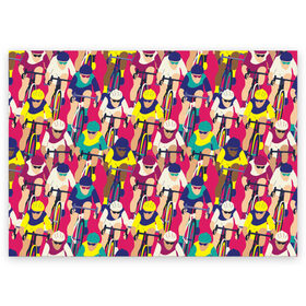Поздравительная открытка с принтом Велоспорт в Новосибирске, 100% бумага | плотность бумаги 280 г/м2, матовая, на обратной стороне линовка и место для марки
 | athletes | bicycles | cycling | cyclists | sp | болельщик | велогонка | велосипедисты | велосипеды | графика | иллюстрация | искусство | картинка | красный | мода | поп арт | рисунок | сила | скорость | современное
