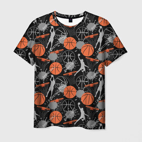 Мужская футболка 3D с принтом Basketball в Новосибирске, 100% полиэфир | прямой крой, круглый вырез горловины, длина до линии бедер | basket | basketball | баскетбол | баскетбольные | болельщик | бросок | брызги | графика | иллюстрация | капли | картинка | кляксы | кольцо | мода | мячи | надпись | прыжок | рисунок | сетка | сила | скорость