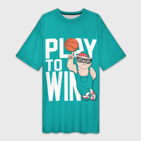 Платье-футболка 3D с принтом Play to win в Новосибирске,  |  | баскетбол | баскетбольный | бейсболка | графика | животное | зелёный | играй | иллюстрация | картинка | комбинезон | кот | кроссовки | крутит | мода | мяч | на пальце | надпись | очки | победы | ради