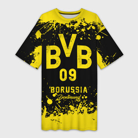 Платье-футболка 3D с принтом Боруссия Дортмунд в Новосибирске,  |  | borusse | borussia | borussia dortmund | bvb | dortmund | schwarzgelben | боруссия | боруссия дортмунд | бундеслига | германия | дортмунд | дортмундcкая боруссия | жёлто ченрые | форма | футбол | футболист | футбольная