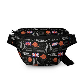 Поясная сумка 3D с принтом British basketball в Новосибирске, 100% полиэстер | плотная ткань, ремень с регулируемой длиной, внутри несколько карманов для мелочей, основное отделение и карман с обратной стороны сумки застегиваются на молнию | англия | баскетбол | баскетбольные | болельщик | британия | британский | бросок | графика | держава | игра | иллюстрация | картинка | кольцо | мода | мячи | надпи | прыжок | рисунок | сетка | сила
