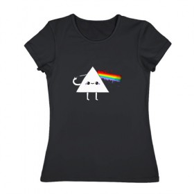 Женская футболка хлопок с принтом Kawaii Pink Floyd в Новосибирске, 100% хлопок | прямой крой, круглый вырез горловины, длина до линии бедер, слегка спущенное плечо | anime | аниме | выстрел | лапочка | логотип | луч | милый | мимими | музыка | пистолет | прелесть | призма | радуга | рок | свет | треугольник