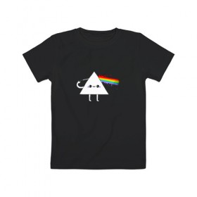 Детская футболка хлопок с принтом Kawaii Pink Floyd в Новосибирске, 100% хлопок | круглый вырез горловины, полуприлегающий силуэт, длина до линии бедер | anime | аниме | выстрел | лапочка | логотип | луч | милый | мимими | музыка | пистолет | прелесть | призма | радуга | рок | свет | треугольник