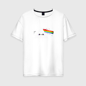 Женская футболка хлопок Oversize с принтом Kawaii Pink Floyd в Новосибирске, 100% хлопок | свободный крой, круглый ворот, спущенный рукав, длина до линии бедер
 | anime | аниме | выстрел | лапочка | логотип | луч | милый | мимими | музыка | пистолет | прелесть | призма | радуга | рок | свет | треугольник