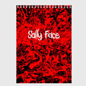 Скетчбук с принтом Sally Face Bloody в Новосибирске, 100% бумага
 | 48 листов, плотность листов — 100 г/м2, плотность картонной обложки — 250 г/м2. Листы скреплены сверху удобной пружинной спиралью | cтикер | game | larry | mask | new | sally face | sf | ангел | без маски | гизмо | девид | девочка | игра | казнь | компьютер | кровь | лари | ларри | лицемер | логотип | мальчик | маска | молнии | мрачная | на лице | надпись