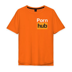 Мужская футболка хлопок Oversize с принтом Pornhub (логотип с боку) в Новосибирске, 100% хлопок | свободный крой, круглый ворот, “спинка” длиннее передней части | brazzers | видео | любовь | хаб | чувства