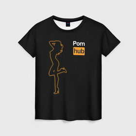 Женская футболка 3D с принтом Pornhub (neon girl) в Новосибирске, 100% полиэфир ( синтетическое хлопкоподобное полотно) | прямой крой, круглый вырез горловины, длина до линии бедер | brazzers | видео | девушка | любовь | неон | свечение | силуэт | фигура | хаб | чувства