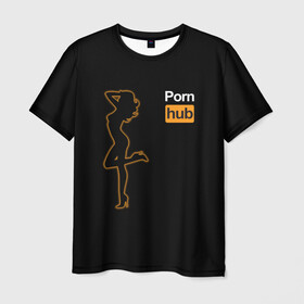 Мужская футболка 3D с принтом Pornhub (neon girl) в Новосибирске, 100% полиэфир | прямой крой, круглый вырез горловины, длина до линии бедер | Тематика изображения на принте: brazzers | видео | девушка | любовь | неон | свечение | силуэт | фигура | хаб | чувства