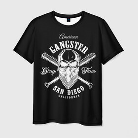 Мужская футболка 3D с принтом American gangster в Новосибирске, 100% полиэфир | прямой крой, круглый вырез горловины, длина до линии бедер | Тематика изображения на принте: american | califor | gangster | san diego | америка | американский | банда | бандана | бандит | бейсбольные | биты | гангстер | графика | иллюстрация | калифорния | картинка | мода | надпись | платок | рисунок