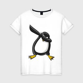 Женская футболка хлопок с принтом DAB Пингвин в Новосибирске, 100% хлопок | прямой крой, круглый вырез горловины, длина до линии бедер, слегка спущенное плечо | Тематика изображения на принте: animal | best | bird | dab | dabbig | dance | freedom | hip hop | music | penguin | rap | даб | даббинг | животные | крутой | лучший | мадагаскар | музыка | пингвин | птица | рэп | рэпер | свобода | север | танец | хип хоп