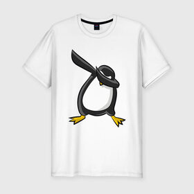 Мужская футболка премиум с принтом DAB Пингвин в Новосибирске, 92% хлопок, 8% лайкра | приталенный силуэт, круглый вырез ворота, длина до линии бедра, короткий рукав | Тематика изображения на принте: animal | best | bird | dab | dabbig | dance | freedom | hip hop | music | penguin | rap | даб | даббинг | животные | крутой | лучший | мадагаскар | музыка | пингвин | птица | рэп | рэпер | свобода | север | танец | хип хоп