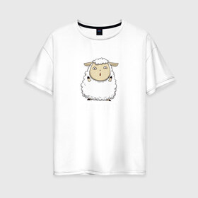 Женская футболка хлопок Oversize с принтом Fluff Off! в Новосибирске, 100% хлопок | свободный крой, круглый ворот, спущенный рукав, длина до линии бедер
 | баран | барашек | злой | злюка | недовольный | овечка | овца | овчина | пушистик | пушистый | хороший