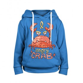 Детская толстовка 3D с принтом Hungry crab в Новосибирске, 100% полиэстер | двухслойный капюшон со шнурком для регулировки, мягкие манжеты на рукавах и по низу толстовки, спереди карман-кенгуру с мягким внутренним слоем | Тематика изображения на принте: angry | crab | gloomy | hungry | ocean | red | sea | sign | stars | water | вода | голодный | графика | детский | звезды | злой | знак | иллюстрация | картинка | краб | красный | мода | море | морские | надпись | океан | рисунок | рыба
