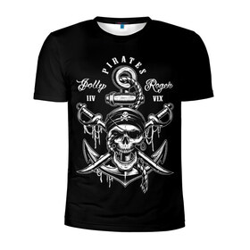 Мужская футболка 3D спортивная с принтом Pirates в Новосибирске, 100% полиэстер с улучшенными характеристиками | приталенный силуэт, круглая горловина, широкие плечи, сужается к линии бедра | Тематика изображения на принте: b | pirates | robbers | sea | skull | бандана | веселый | графика | иллюстрация | канат | картинка | кости | логотип | мода | морские | надпись | оружие | пираты | платок | разбойники | рисунок | роджер | сабли | стиль