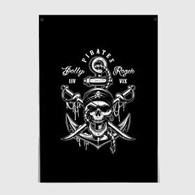 Постер с принтом Pirates в Новосибирске, 100% бумага
 | бумага, плотность 150 мг. Матовая, но за счет высокого коэффициента гладкости имеет небольшой блеск и дает на свету блики, но в отличии от глянцевой бумаги не покрыта лаком | b | pirates | robbers | sea | skull | бандана | веселый | графика | иллюстрация | канат | картинка | кости | логотип | мода | морские | надпись | оружие | пираты | платок | разбойники | рисунок | роджер | сабли | стиль